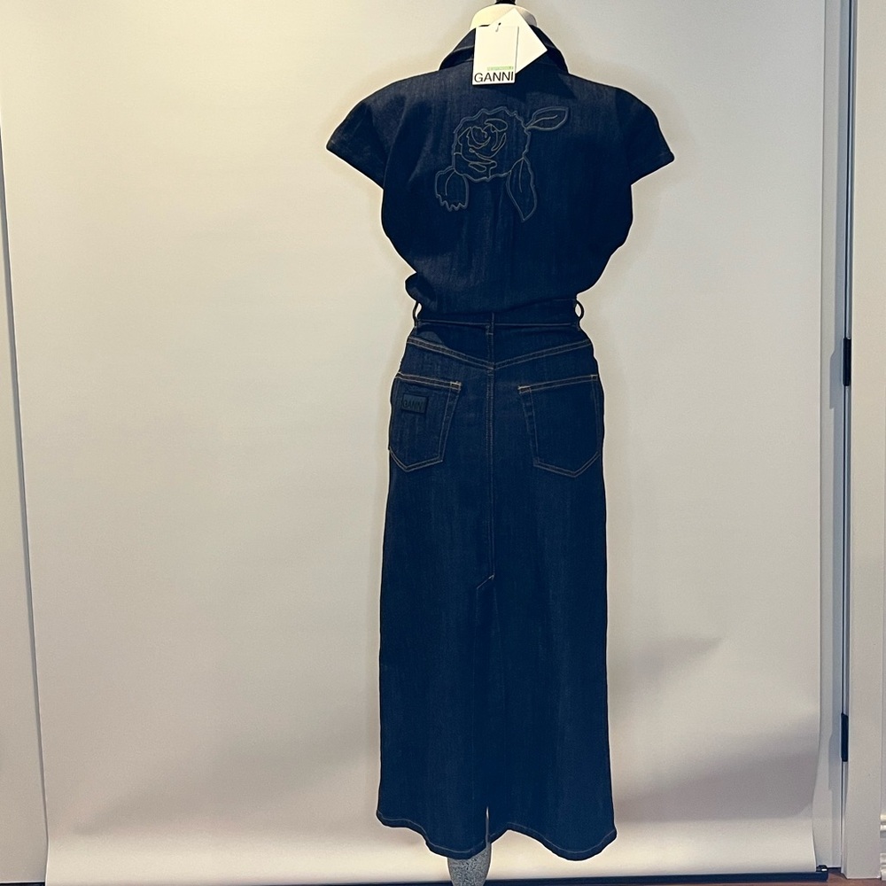- NWT- GANNI - DENIM MIDI ROSE DRESS Size 2 - Picture 12 of 16